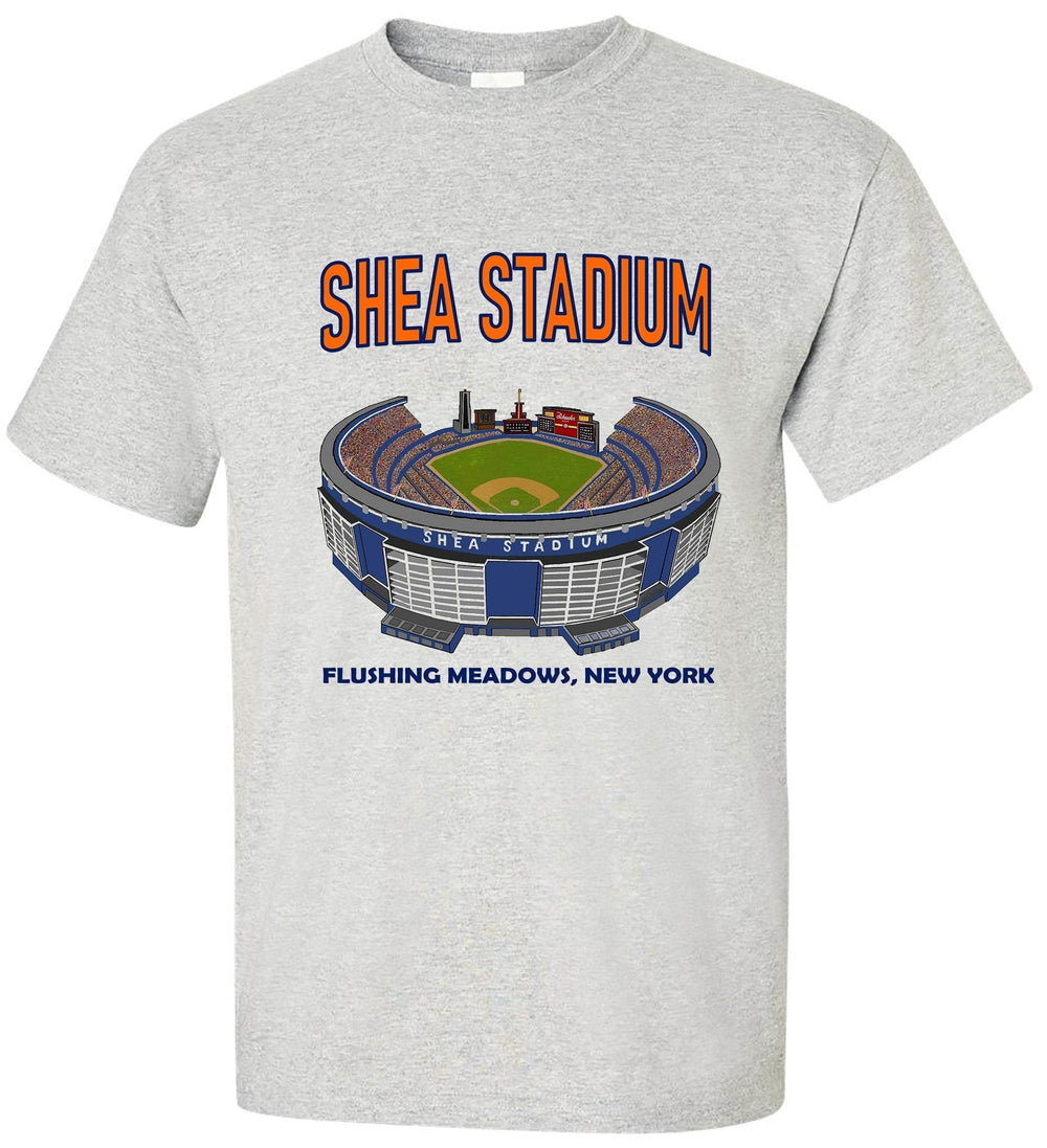 New York Mets Shea Stadium old skool grey tee with stadium graphic.