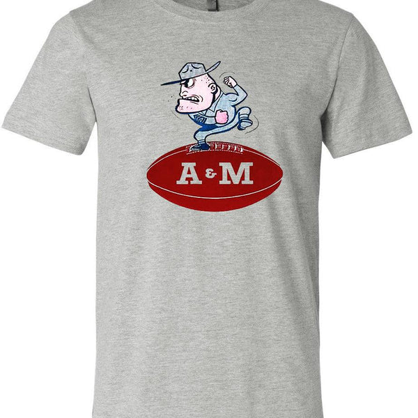 Texas A&M Vintage Booster Club Tee in Old Skool Grey with retro design.