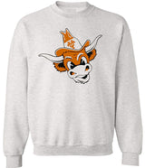 Texas Longhorns vintage grey sweatshirt with mascot design.