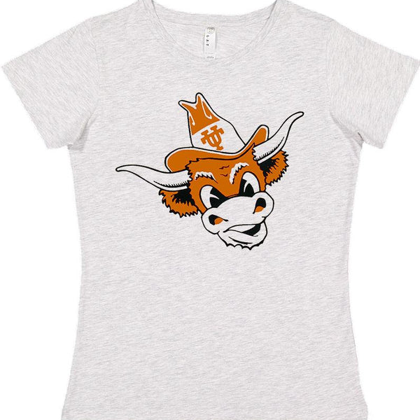 Texas Longhorns Vintage Booster Club tee in Old Skool Grey with Longhorn mascot design.