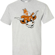 Texas Longhorns Vintage Booster Club tee in Old Skool Grey with a retro logo design.