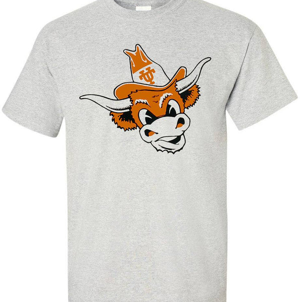 Texas Longhorns Vintage Booster Club tee in Old Skool Grey with a retro logo design.