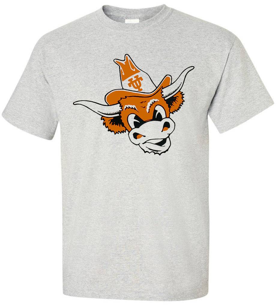 Texas Longhorns Vintage Booster Club tee in Old Skool Grey with a retro logo design.