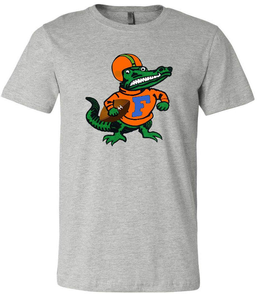 Florida Gators Vintage Booster Club football tee in Old Skool Grey with retro mascot graphic.