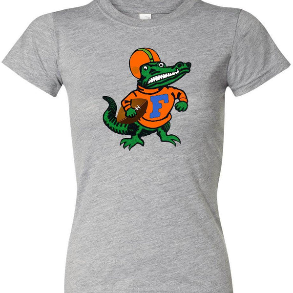Florida Gators Vintage Booster Club Football Tee in Old Skool Grey with alligator mascot design.