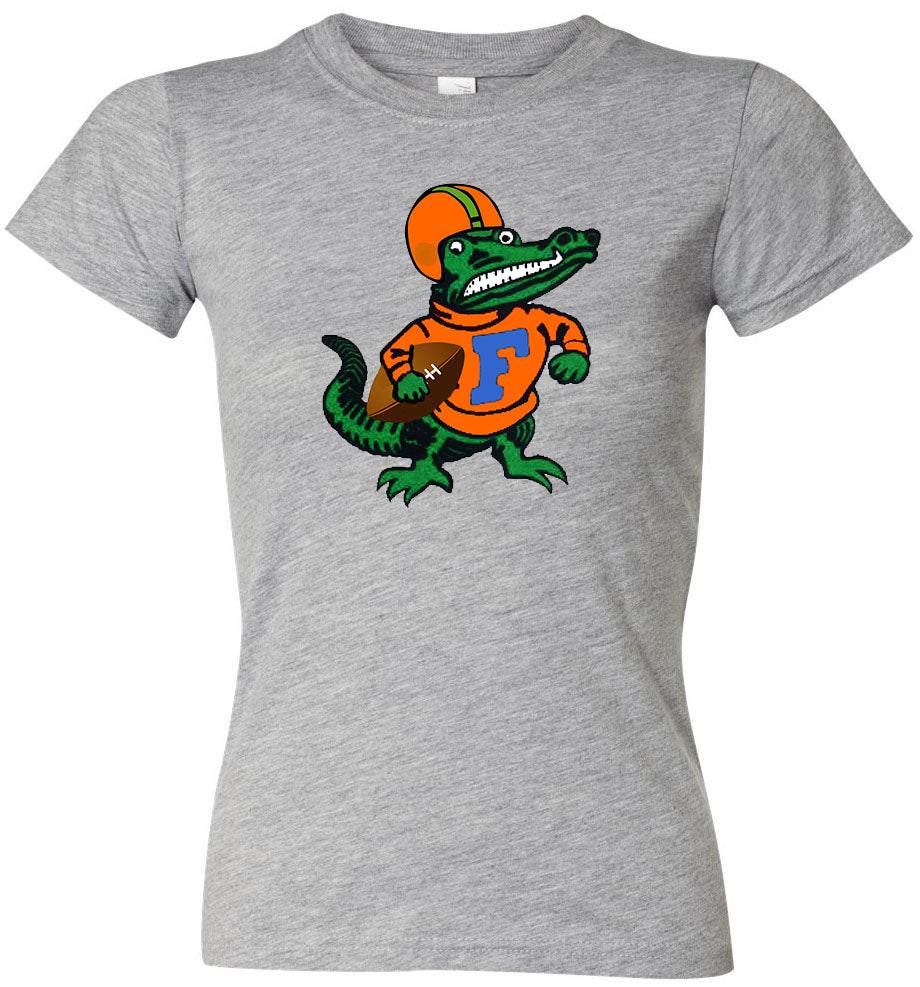 Florida Gators Vintage Booster Club Football Tee in Old Skool Grey with alligator mascot design.
