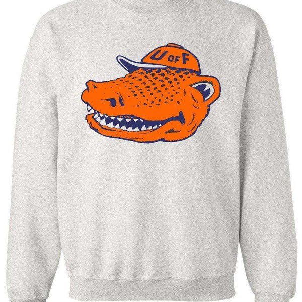 Florida Gators vintage booster club sweatshirt in Old Skool Grey with gator graphic.
