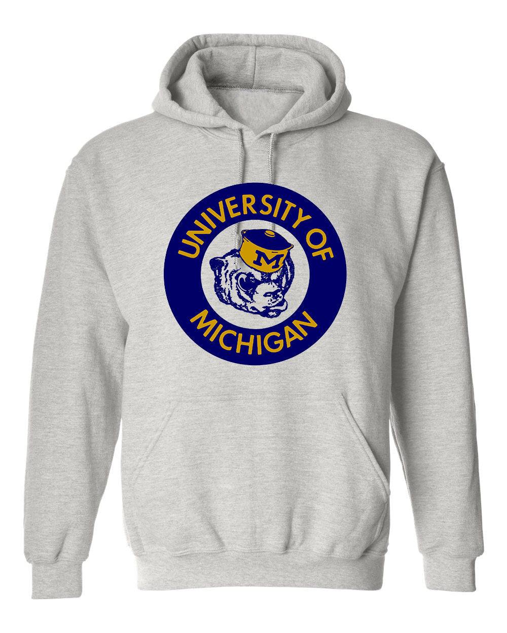 Michigan Vintage 1940s sweatshirt with University logo, unisex, Old Skool Grey.