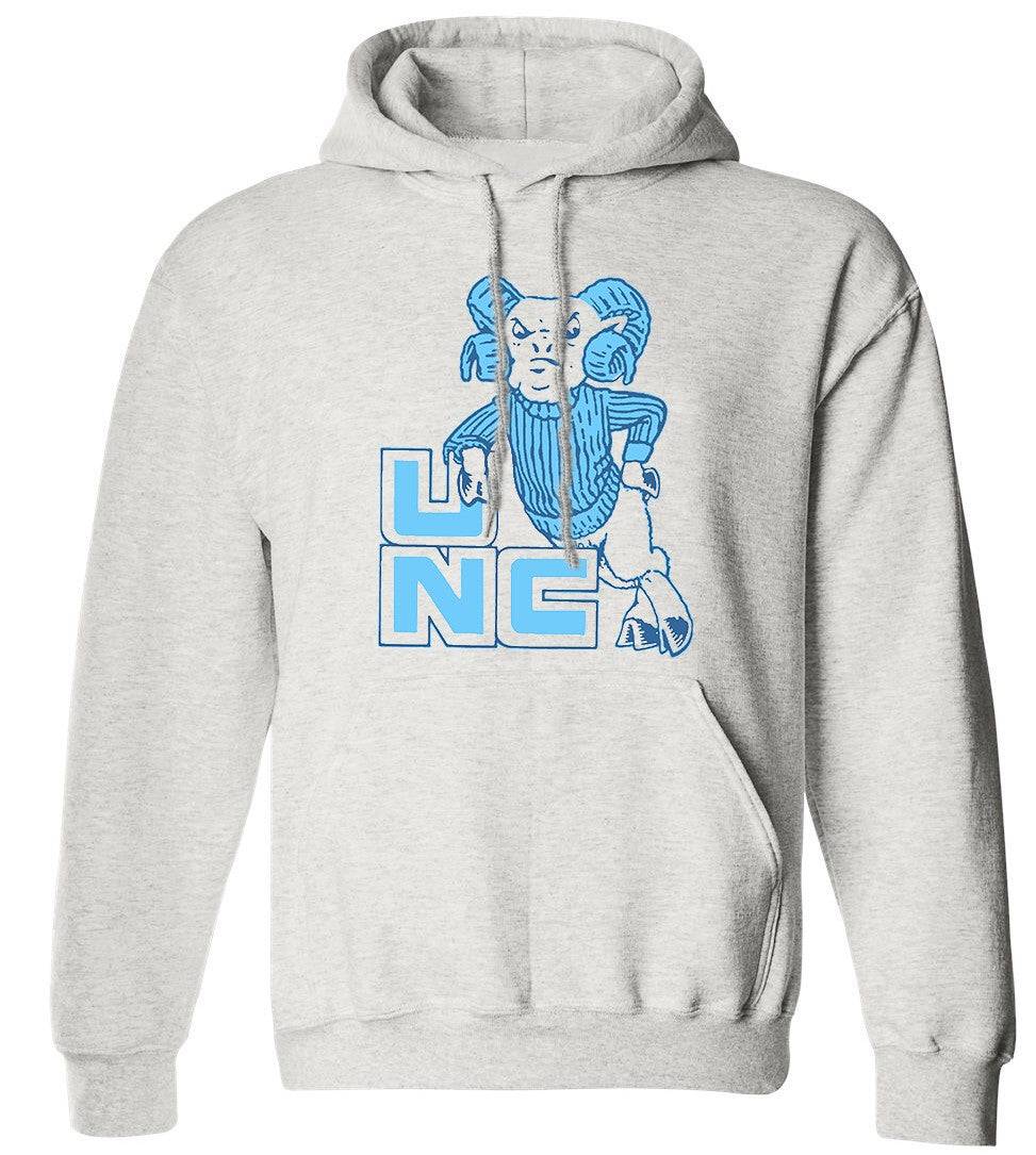 North Carolina Vintage 1960 Booster Club Sweatshirt, Tar Heels design, Old Skool Grey color, unisex sizes, crewneck or hoodie option.