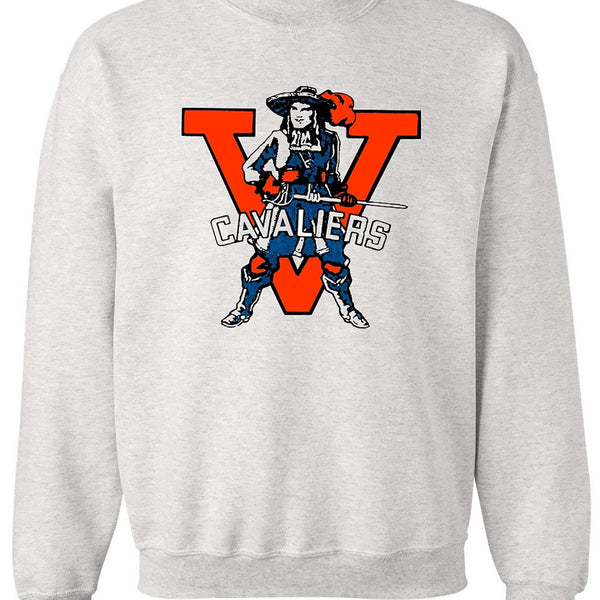 Virginia Cavs Vintage Booster Club sweatshirt in Old Skool Grey featuring a classic logo design.