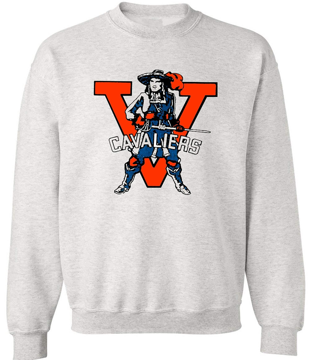 Virginia Cavs Vintage Booster Club sweatshirt in Old Skool Grey featuring a classic logo design.