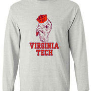 Virginia Tech Vintage Booster Club tee in Old Skool Grey with long sleeves.