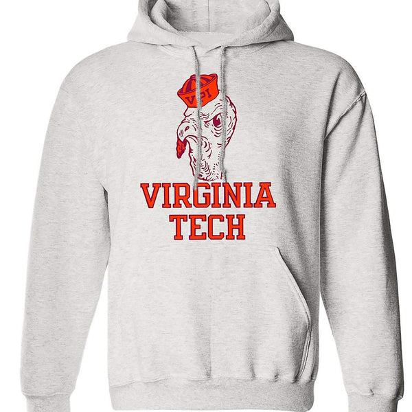 Virginia Tech vintage sweatshirt in Old Skool Grey with logo, unisex sizes, crewneck or hoody options.