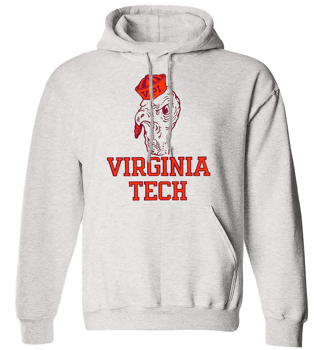 Virginia Tech vintage sweatshirt in Old Skool Grey with logo, unisex sizes, crewneck or hoody options.