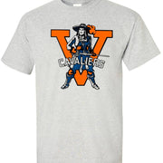 Virginia Cavs Vintage Booster Club Tee in Old Skool Grey with Cavaliers logo, 100% ringspun cotton.