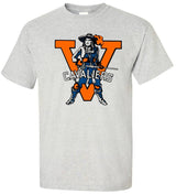 Virginia Cavs Vintage Booster Club Tee in Old Skool Grey with Cavaliers logo, 100% ringspun cotton.