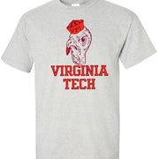 Virginia Tech Vintage Booster Club tee in Old Skool Grey with retro design, 100% ringspun cotton.