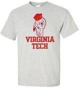 Virginia Tech Vintage Booster Club tee in Old Skool Grey with retro design, 100% ringspun cotton.