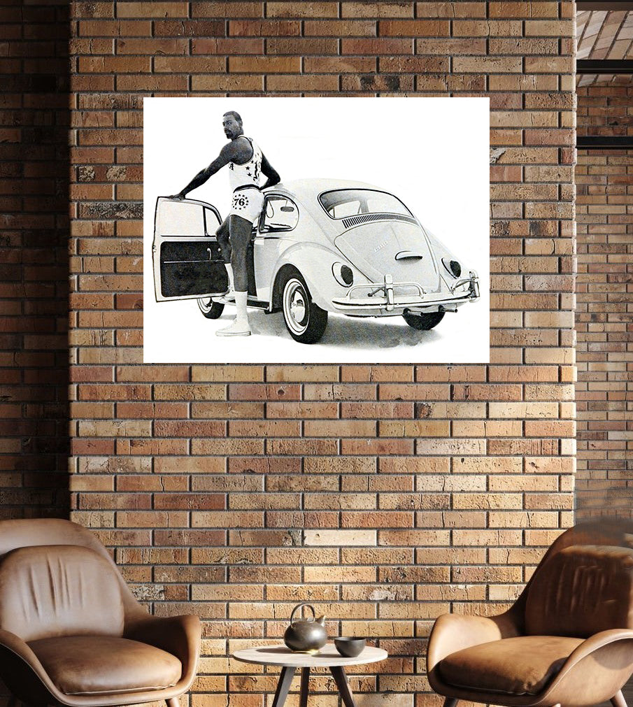 Wilt Chamberlain VW Beetle Stretched Canvas Poster