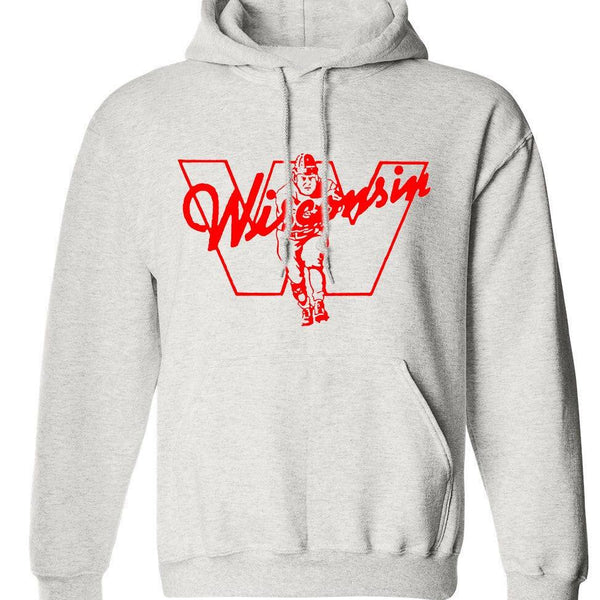Wisconsin Football Vintage 1937 Booster Club sweatshirt in Old Skool Grey, featuring heavyweight cotton fleece and classic design.