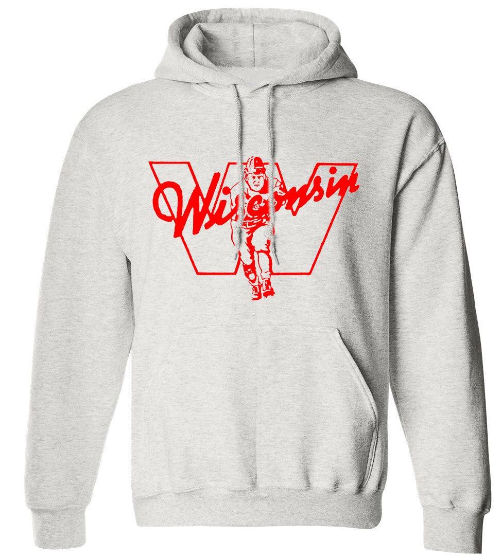 Wisconsin Football Vintage 1937 Booster Club sweatshirt in Old Skool Grey, featuring heavyweight cotton fleece and classic design.