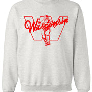 Wisconsin Football Vintage 1937 Booster Club sweatshirt in Old Skool Grey with red logo.