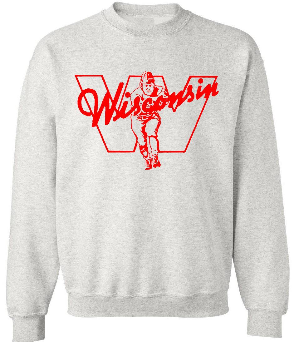 Wisconsin Football Vintage 1937 Booster Club sweatshirt in Old Skool Grey with red logo.