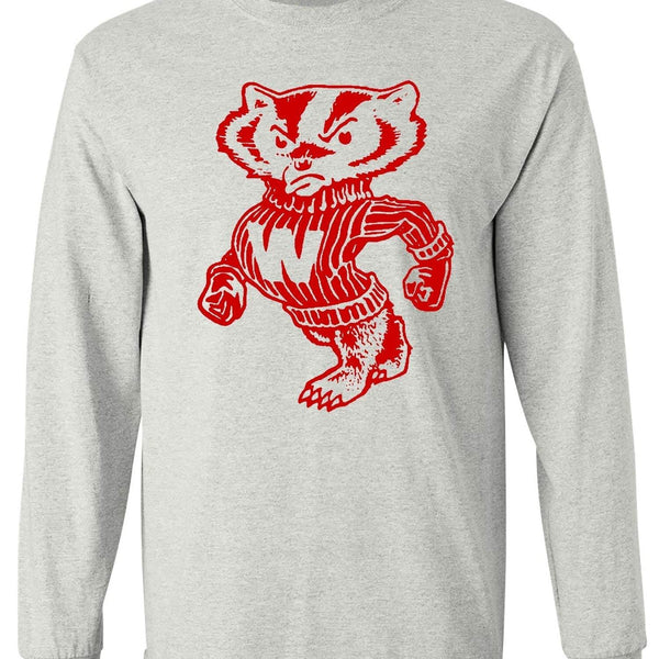 Wisconsin Badgers Vintage Booster Club tee in Old Skool Grey with Bucky Badger design.