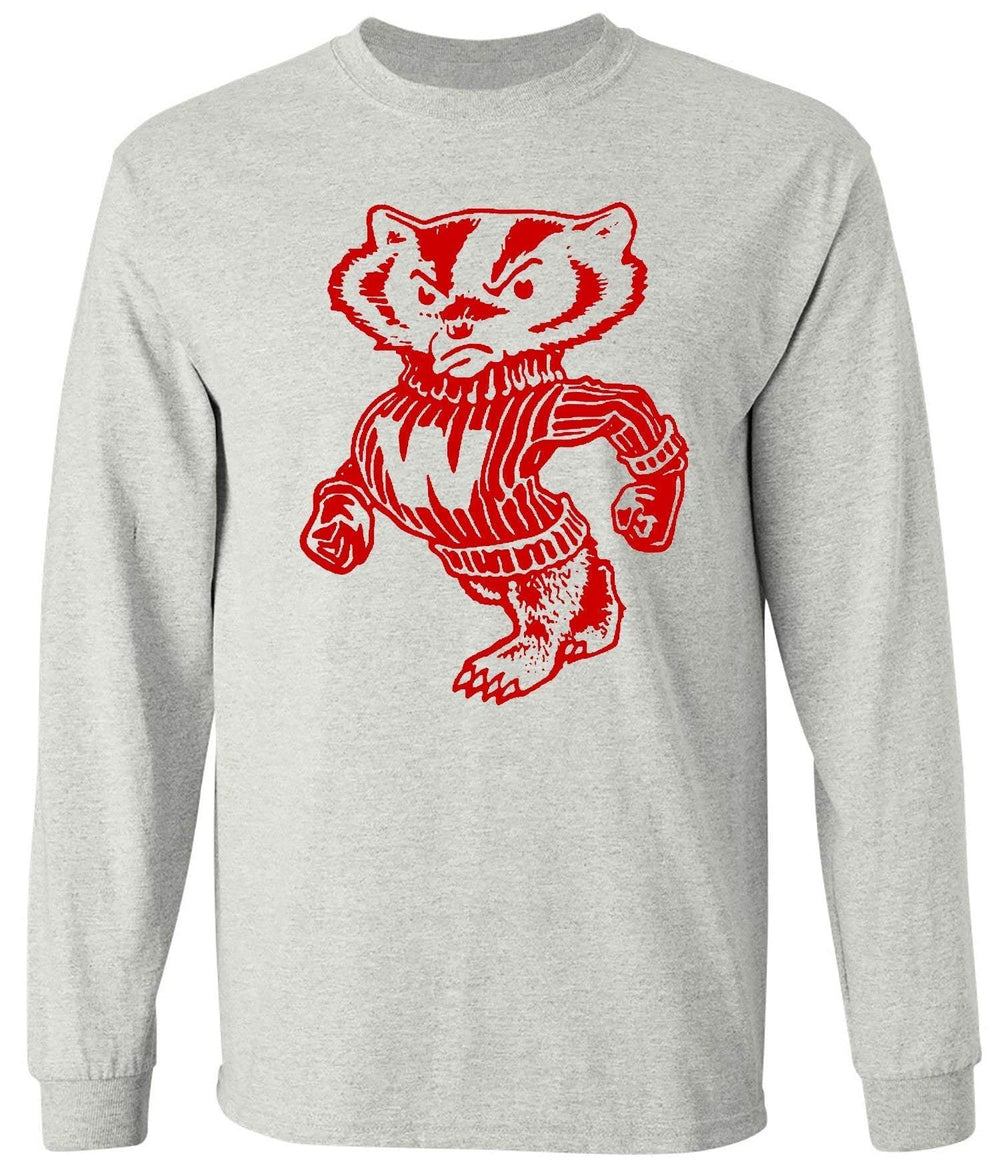 Wisconsin Badgers Vintage Booster Club tee in Old Skool Grey with Bucky Badger design.