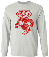 Wisconsin Badgers Vintage Booster Club tee in Old Skool Grey with Bucky Badger design.