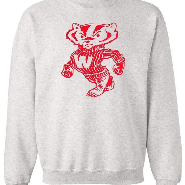 Wisconsin Vintage Booster Club grey sweatshirt with red Badger design.