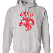 Wisconsin Vintage Booster Club sweatshirt in Old Skool Grey with red graphic, heavyweight cotton rich fleece, unisex fit.