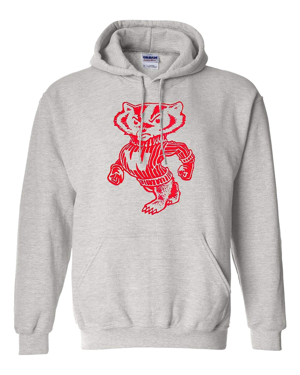 Wisconsin Vintage Booster Club sweatshirt in Old Skool Grey with red graphic, heavyweight cotton rich fleece, unisex fit.