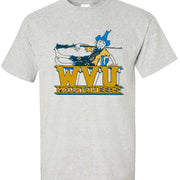 West Virginia Vintage booster club tee in Old Skool Grey featuring Mountaineers graphic.