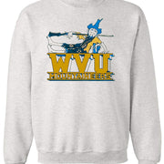 West Virginia vintage Mountaineers sweatshirt in Old Skool Grey with classic design.
