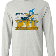 West Virginia Vintage Booster Club Tee in Old Skool Grey featuring Mountaineers design.
