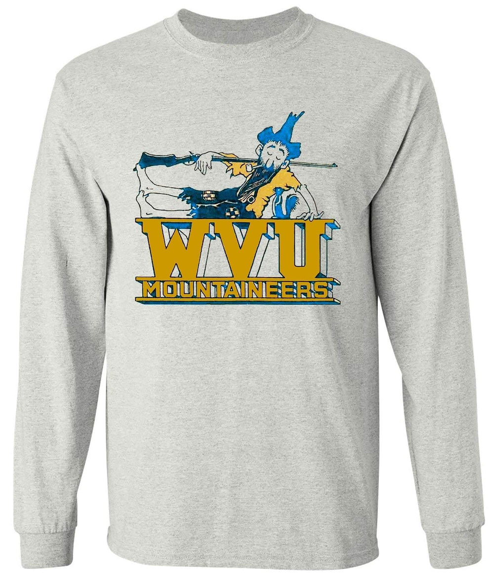West Virginia Vintage Booster Club Tee in Old Skool Grey featuring Mountaineers design.