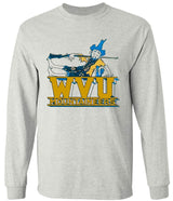 West Virginia Vintage Booster Club Tee in Old Skool Grey featuring Mountaineers design.