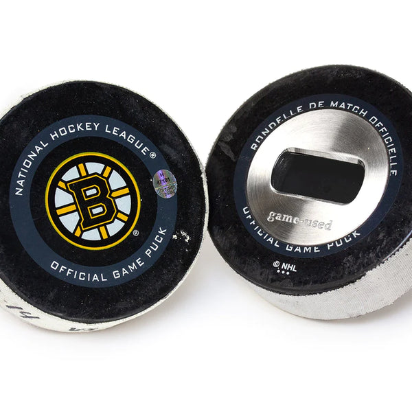 Boston Bruins Game Used Puck Bottle Opener - RetroSportCo